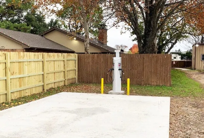 The EV charging station at Waggin' Tail Ranch RV Resort in Pilot Point, TX