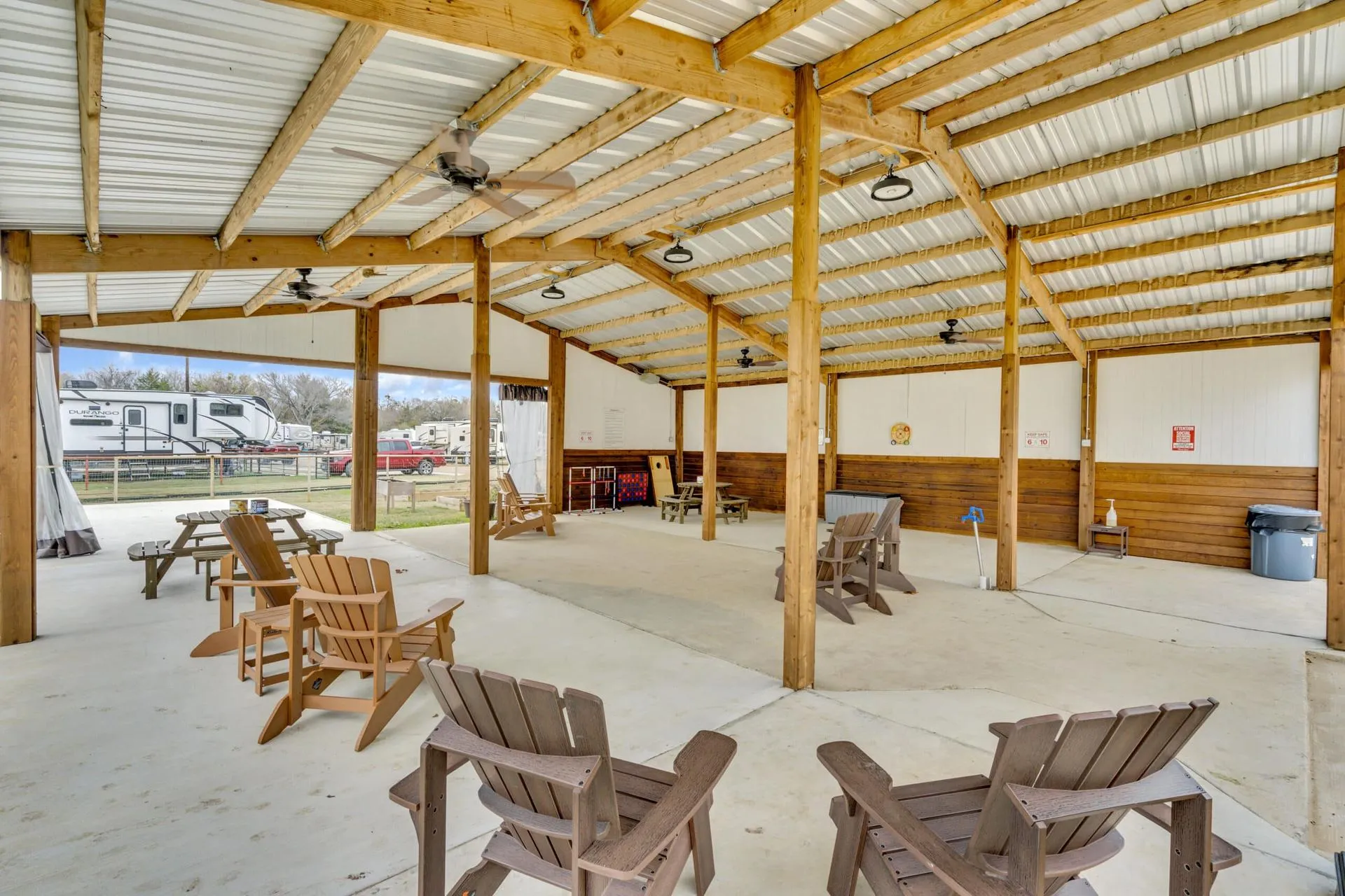 Covered community pavilion at Waggin' Tail Ranch RV Resort, Pilot Point, TX