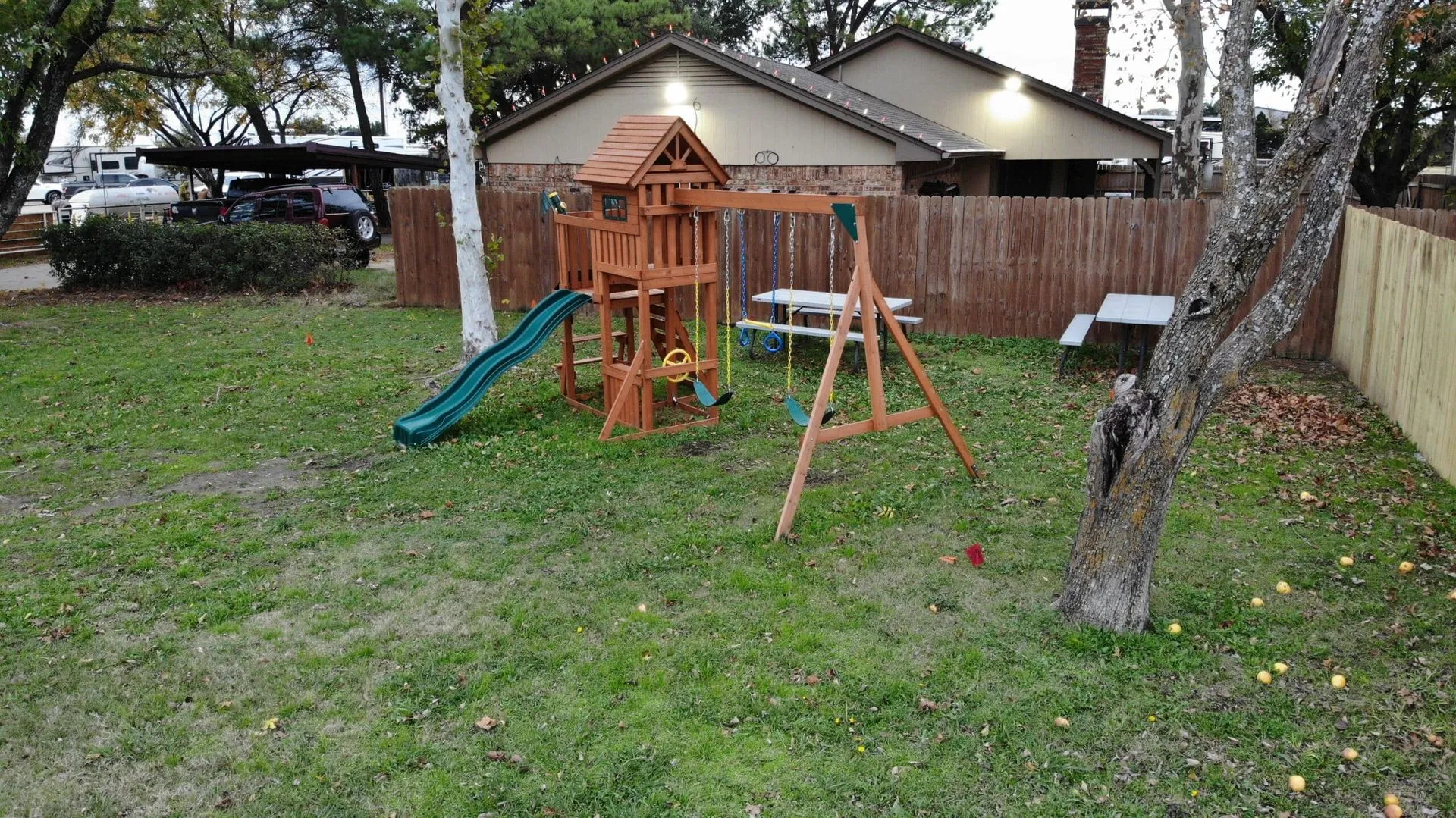 The playground at Waggin' Tail Ranch RV Resort in Pilot Point, TX, part of a family weekend with dogs