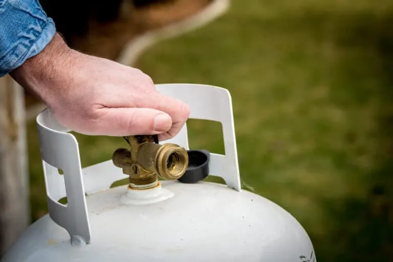 The on-site propane fill station at Waggin' Tail Ranch RV Resort in Pilot Point, TX