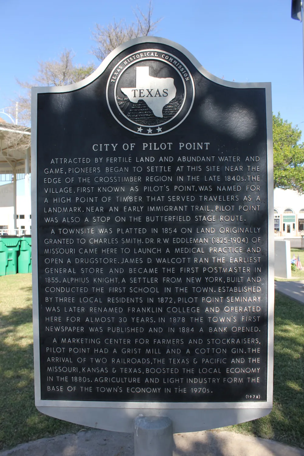 City of Pilot Point Texas historical marker